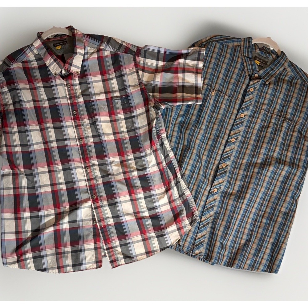 (2) Eddie Bauer Classic Fit Short Sleeve‎ Button Up Plaid Shirts Mens Size 2XL